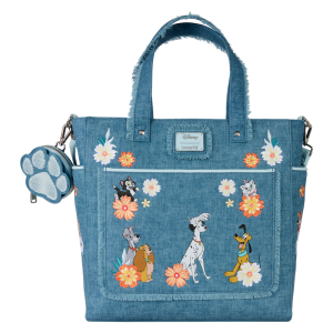 Disney Dogs & Cats Floral Faux Denim Convertible Backpack & Tote Bag with Coin Bag