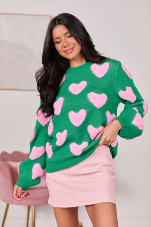 I’ll Be There Green Fuzzy Heart Sweater