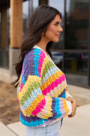 Colleen Multi-Stripe Cropped Chunky Cardigan